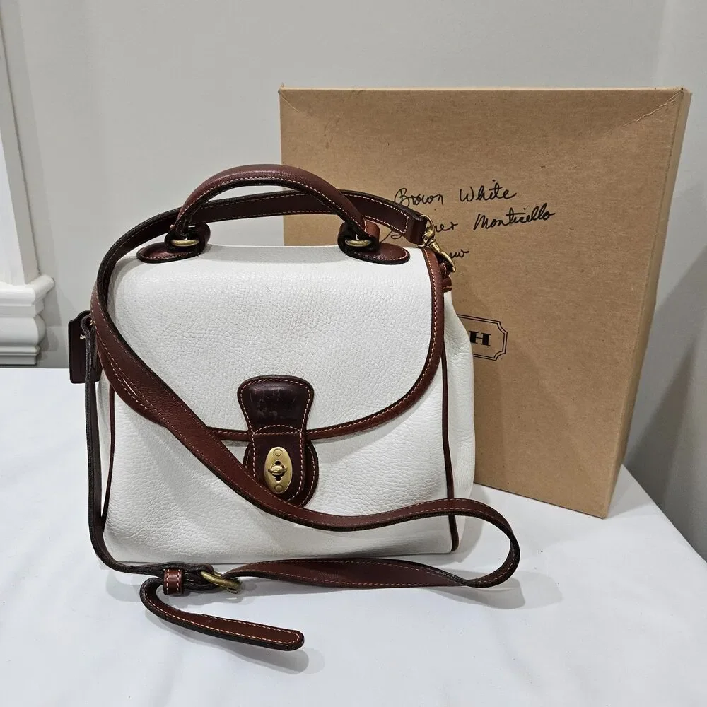 Vintage 90’s Coach Monticello Sheridan Leather Crossbody Bag White Tan Capsule